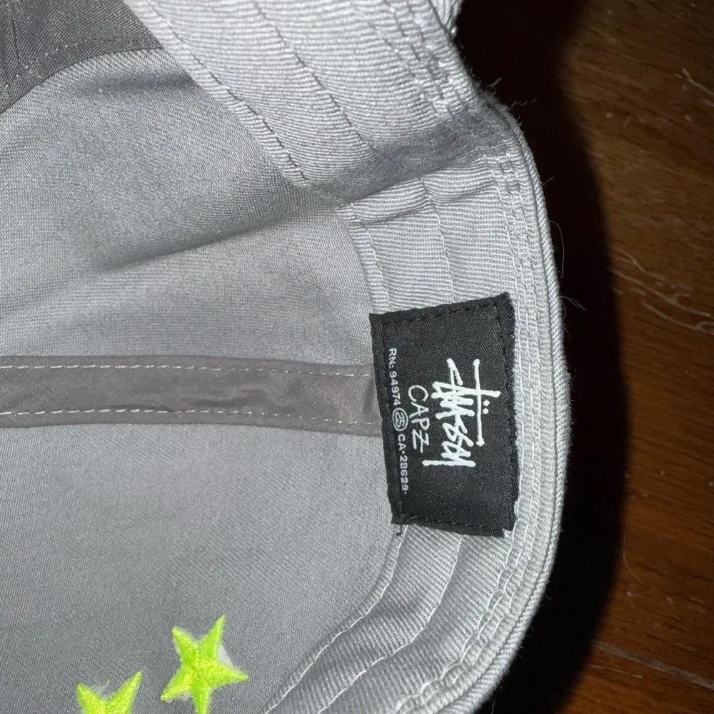 Stussy Gray Cap with Neon yellow Stars! Super Rare from Y2k! Vintage! Brand new!